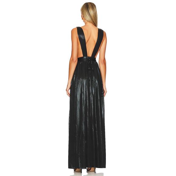 Bronx and Banco Goddess Metallic Side Slit Maxi Gown Evening Party Black Size M - Picture 12 of 12